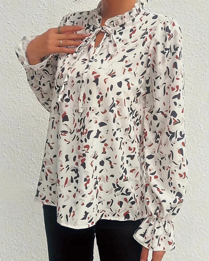 Printed Ruffled Long Sleeve Blouse