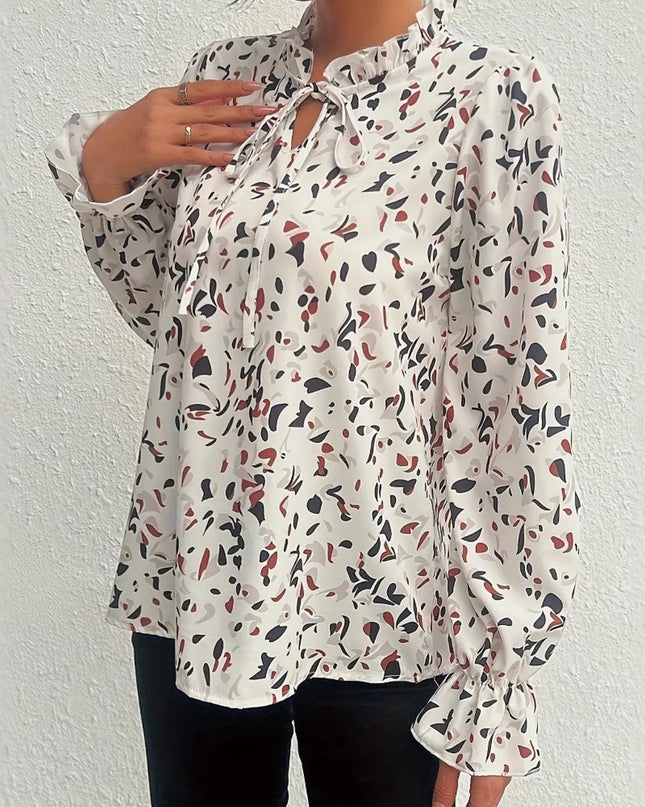 Printed Ruffled Long Sleeve Blouse