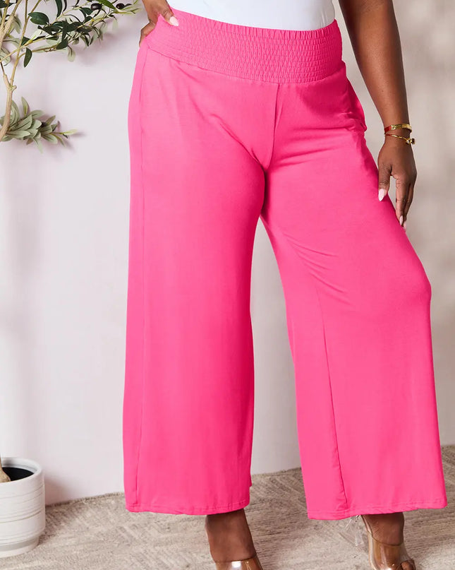 Basic Bae Full Size Smocked Wide Waistband Wide Leg Pants