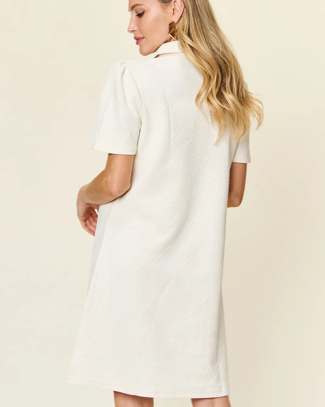 Double Take Full Size Texture Collared Neck Short Sleeve Dress