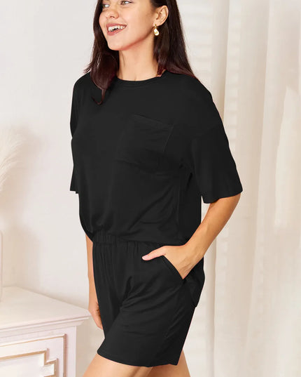 Basic Bae Bamboo Full Size Round Neck Drop Shoulder T-Shirt and Shorts Set