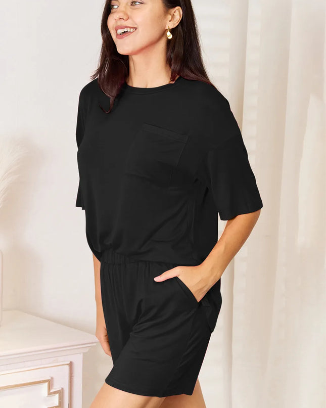 Basic Bae Bamboo Full Size Round Neck Drop Shoulder T-Shirt and Shorts Set