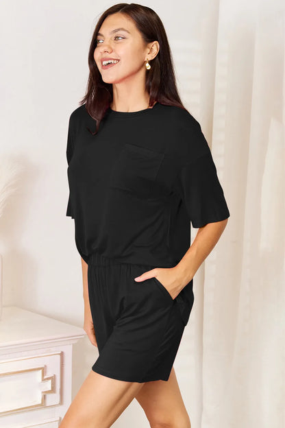 Basic Bae Bamboo Full Size Round Neck Drop Shoulder T-Shirt and Shorts Set