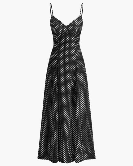Smocked Polka Dot Cami Dress Black