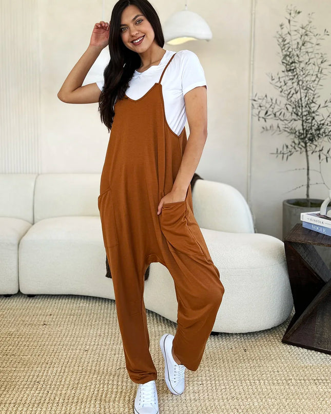 Double Take Full Size Sleeveless V-Neck Pocketed Jumpsuit
