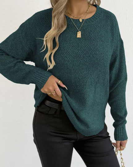 Textured Knit Relaxed Fit Round Neck Sweater