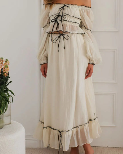 Off-Shoulder Top and Skirt Set Cream