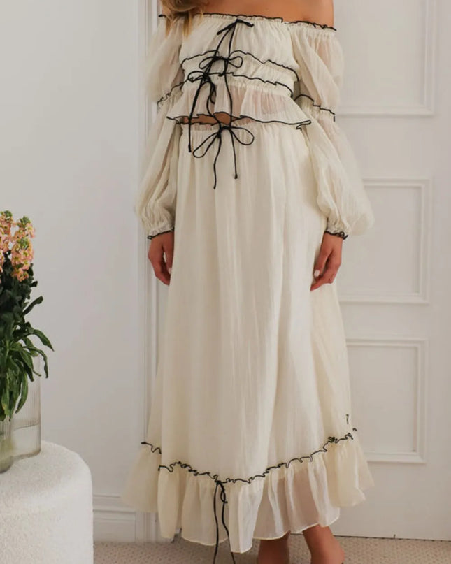 Off-Shoulder Top and Skirt Set Cream