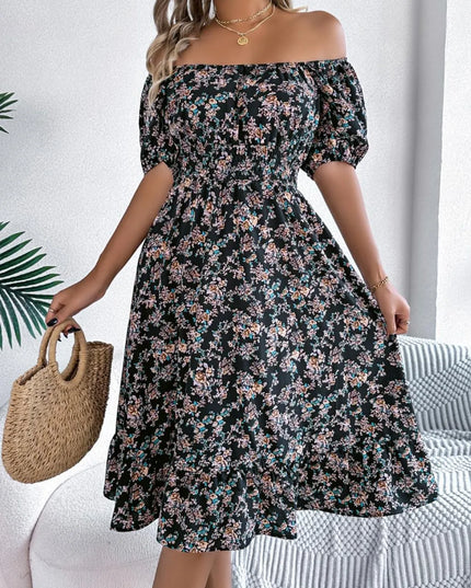 Ruffled Hem Floral Puff Sleeve Dress