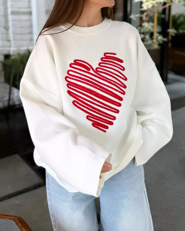 Heart Round Neck Oversized Sweater