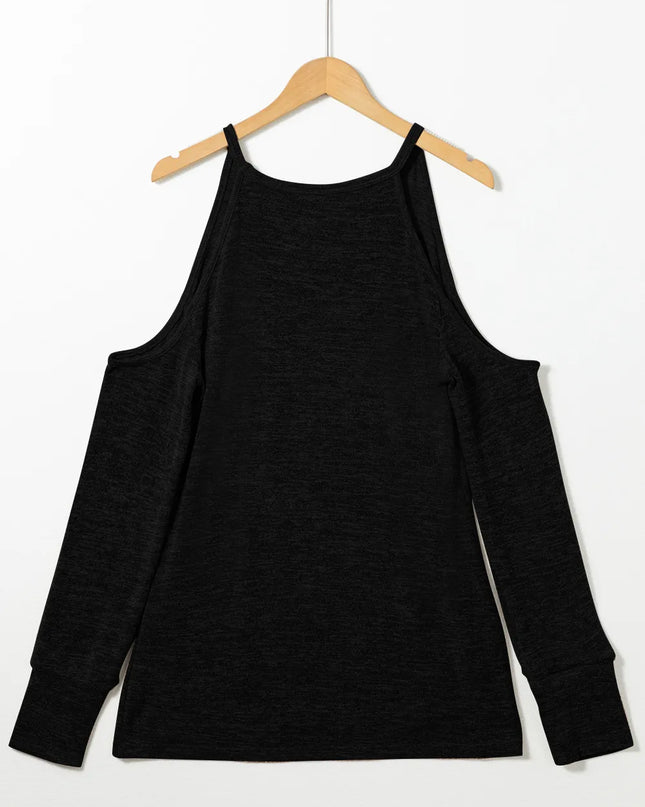 Round Neck Cold Shoulder Long Sleeve Top