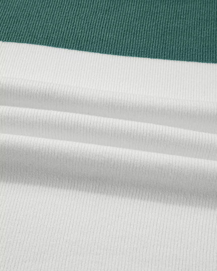 Color Block Plain Ribbed Knit Sweatshirt