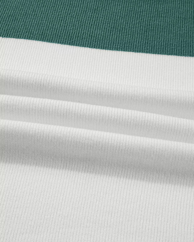 Color Block Plain Ribbed Knit Sweatshirt