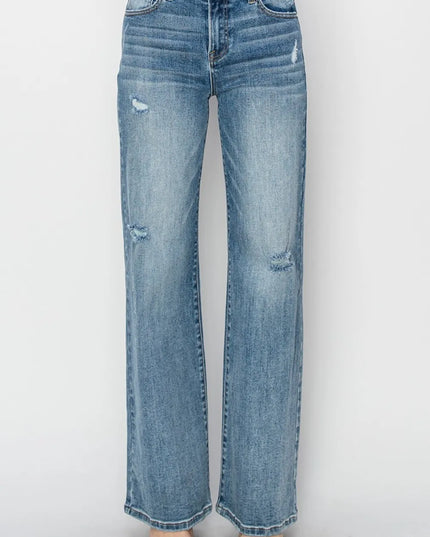 RISEN Full Size High Waist Distressed Wide Leg Jeans