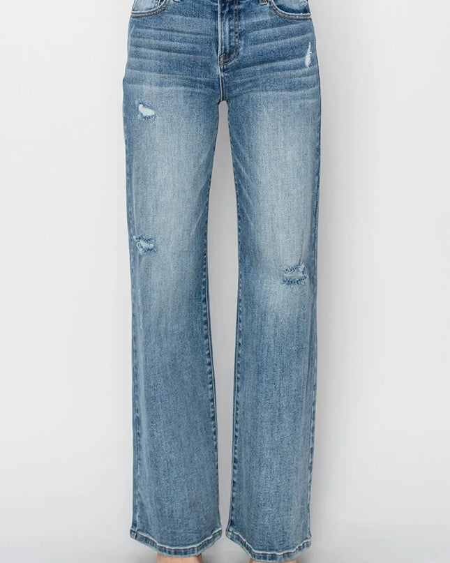 RISEN Full Size High Waist Distressed Wide Leg Jeans