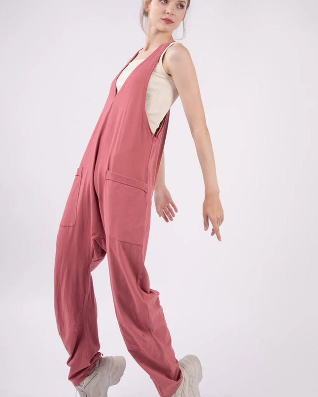 VERY J Plunge Sleeveless Jumpsuit with Pockets