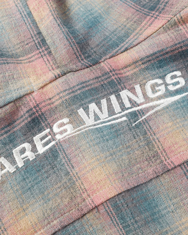 Men's Drawstring Plaid Button Up Hooded Shirt