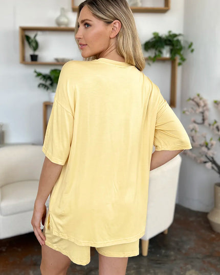 Basic Bae Bamboo Full Size Round Neck Drop Shoulder T-Shirt and Shorts Set