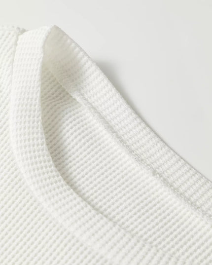 Rounded Neck Waffle Long Sleeve Top