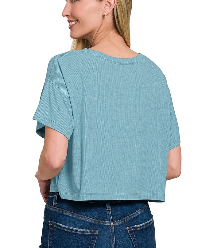 Zenana Ribbed Round-Neck Crop T-Shirt
