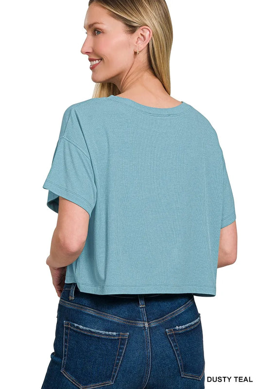 Zenana Ribbed Round-Neck Crop T-Shirt