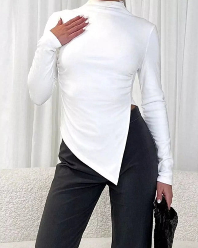 Asymmetrical Hem Mock Neck Top