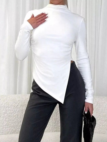Asymmetrical Hem Mock Neck Top
