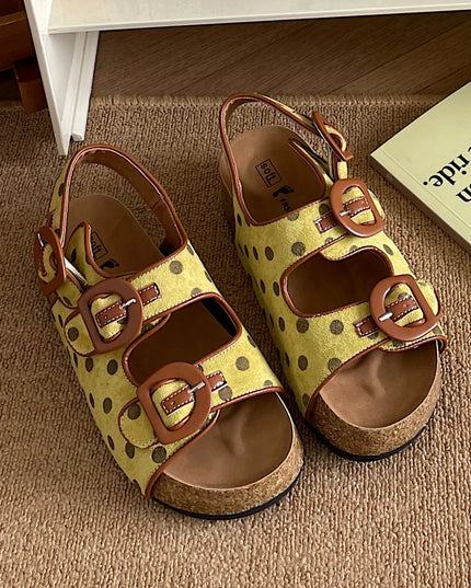 Polka Dot Double Buckle Platform Sandals