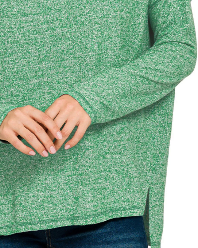 Zenana Full Size Melange Hacci Exposed Seam Hi-low Tee Plus Size