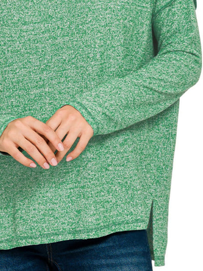 Zenana Full Size Melange Hacci Exposed Seam Hi-low Tee Plus Size