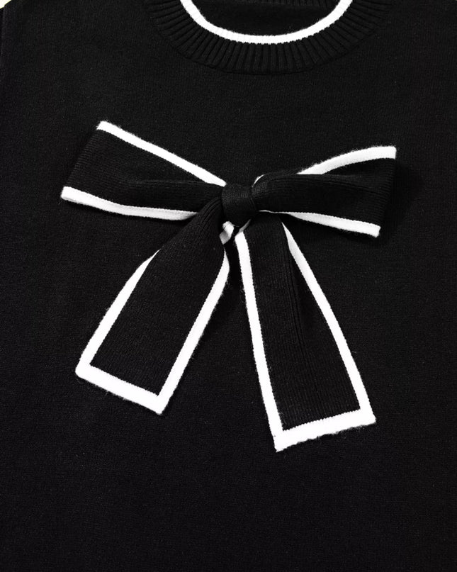 Contrast Trim Bow Accent Holiday Cropped Sweater