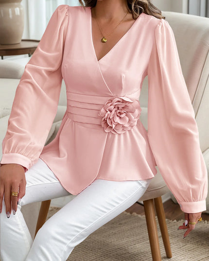 Flower Surplice Long Sleeve Blouse 