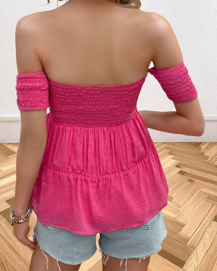 Off-Shoulder Smocked Bow-Tie Blouse