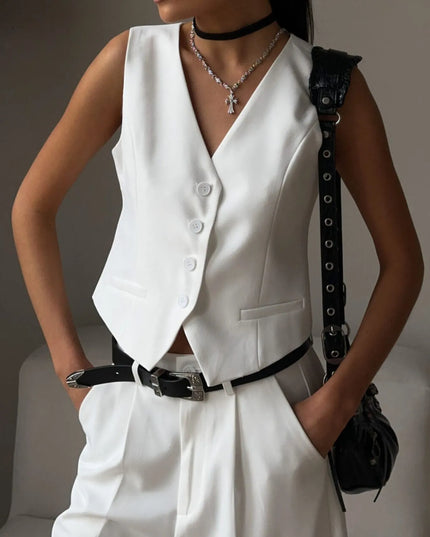 V-Neck Vest and Pants Two-Piece Blazer Set