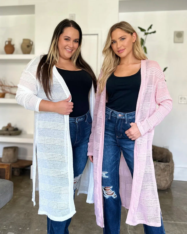 Double Take Full Size Open Front Longline Cardigan 