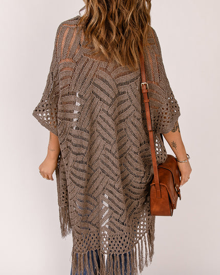 Fringe Hem Slit Open Front Cardigan