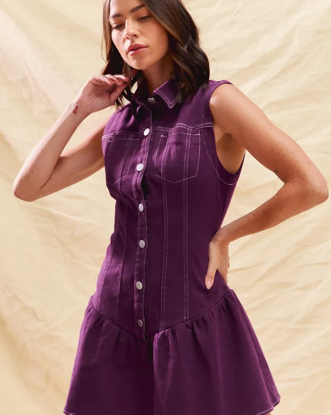 SO ME Button Down Sleeveless Collared Game Day Mini Dress