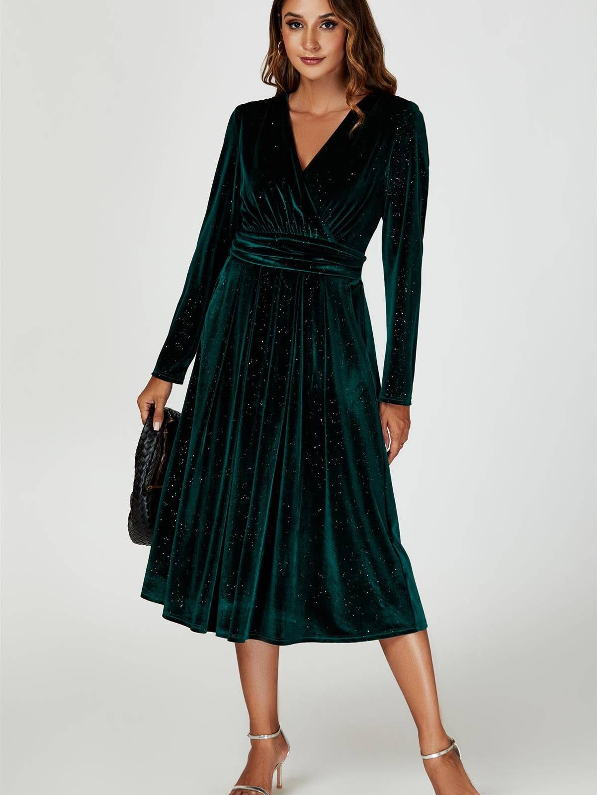 Leopard Print Long Sleeve Maxi Dress in Green Green