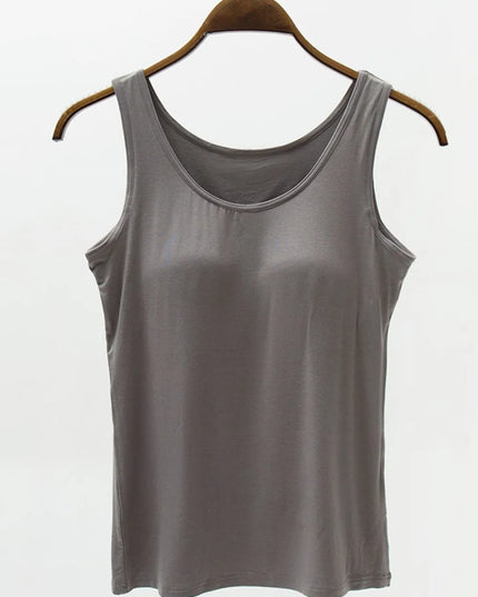 Full Size Wide Strap Modal Tank with Bra Dark Gray