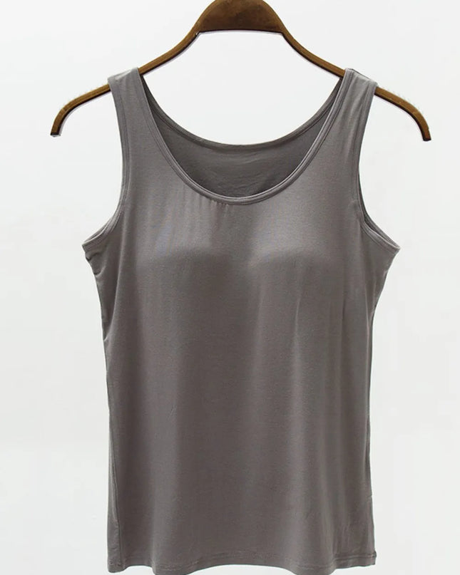 Full Size Wide Strap Modal Tank with Bra Dark Gray