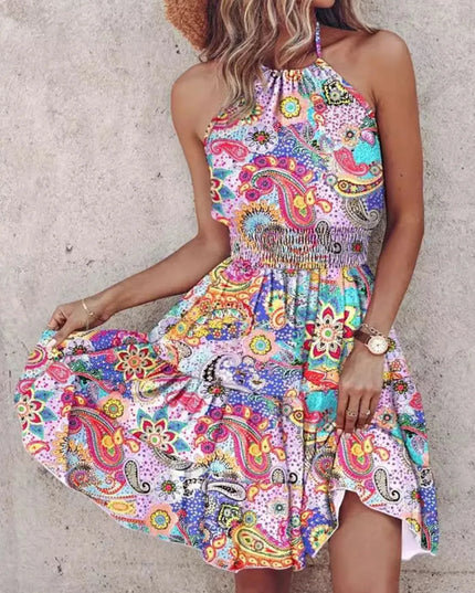 Paisley Print Halter Neck Mini Dress Light Purple