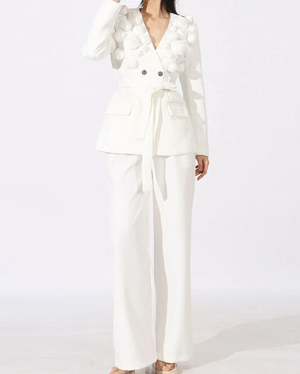 Flower Long Sleeve Blazer and Pants Set