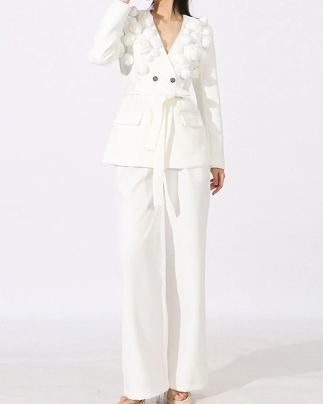 Flower Long Sleeve Blazer and Pants Set