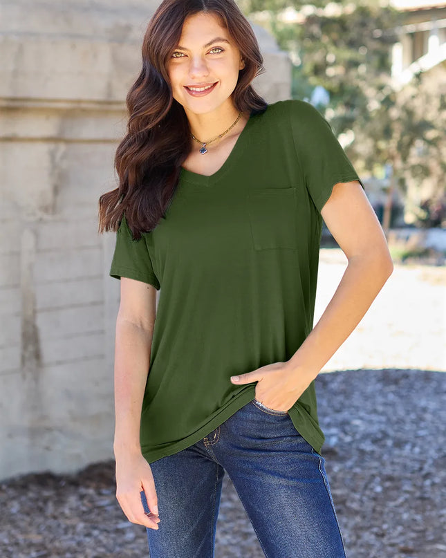 Basic Bae Full Size V-Neck Short Sleeve T-Shirt Matcha Green
