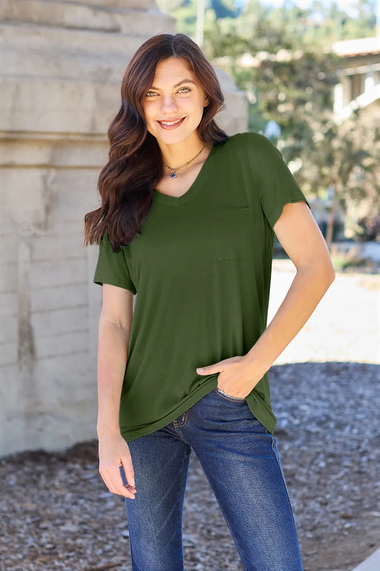 Basic Bae Full Size V-Neck Short Sleeve T-Shirt Matcha Green