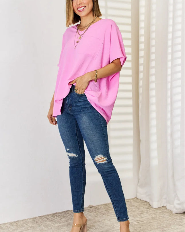 Zenana Texture Short Sleeve Blouse