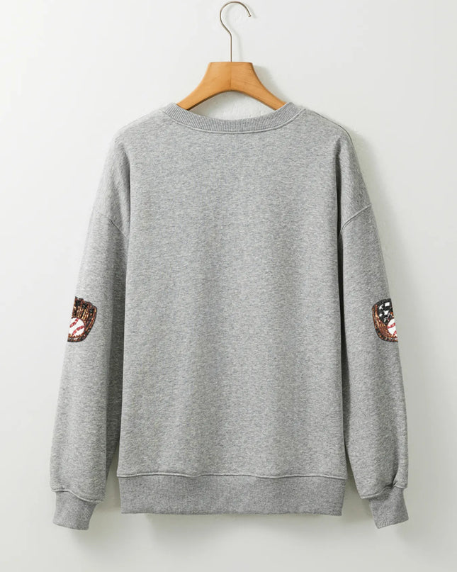 Sequin Baseball Patched Casual Sweatshirt