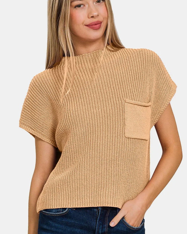 Zenana Mock Neck Short Sleeve Cropped Sweater