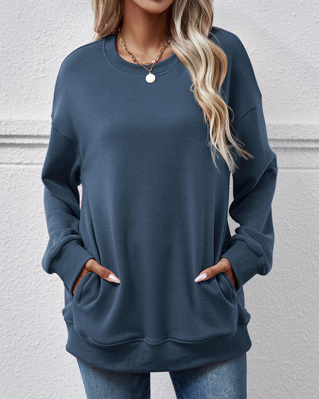 Dropped Shoulder Sweatshirt with Pockets French Blue