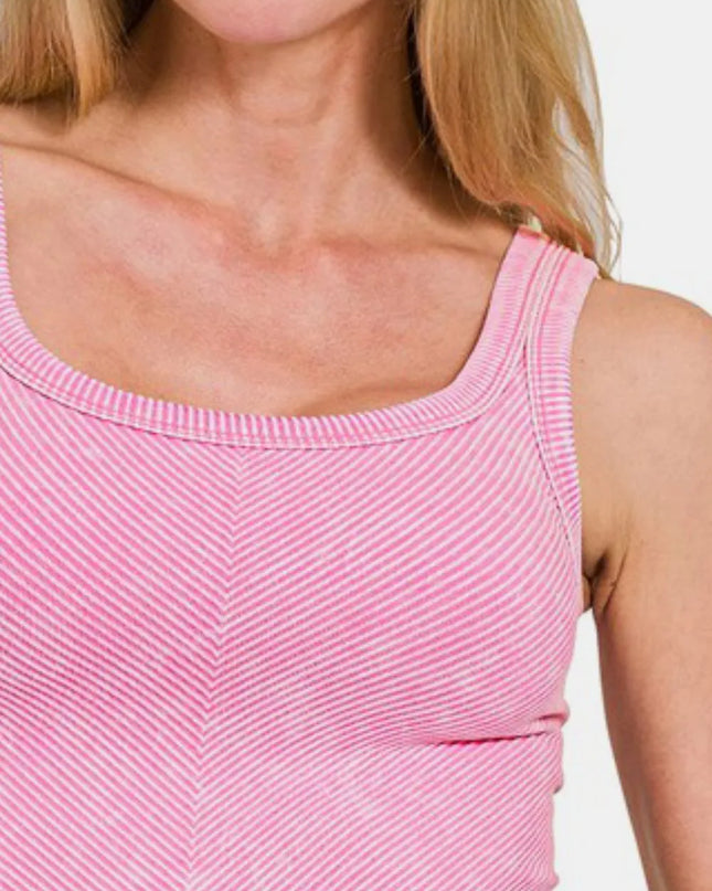 Zenana Washed Ribbed Scoop Neck Wide Strap Tank